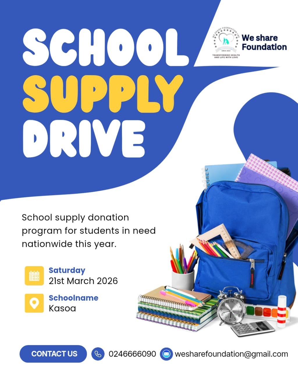 School Supply Drive flyer